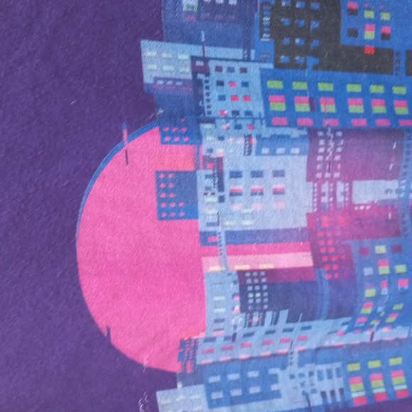 ANVIL Purple T- Shirt with City Scape Sz Med unisex - Picture 3 of 3